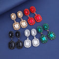 Aqua Green Square Crystal Five Designs Metal Dangle Earrings view 2