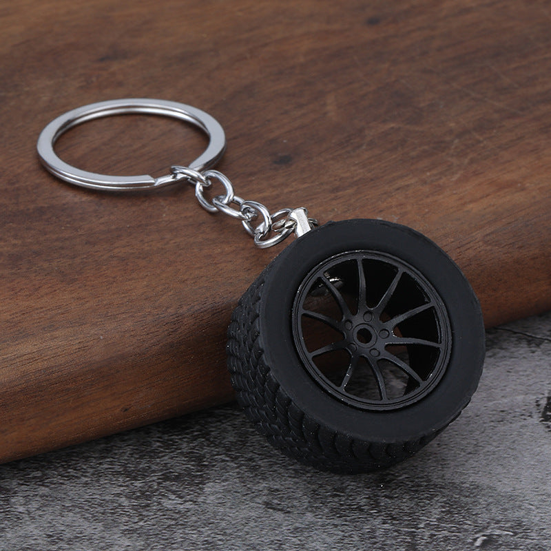 Rubber Car Tire Wheel Keychain Racing Rim Charm for Auto Accessories