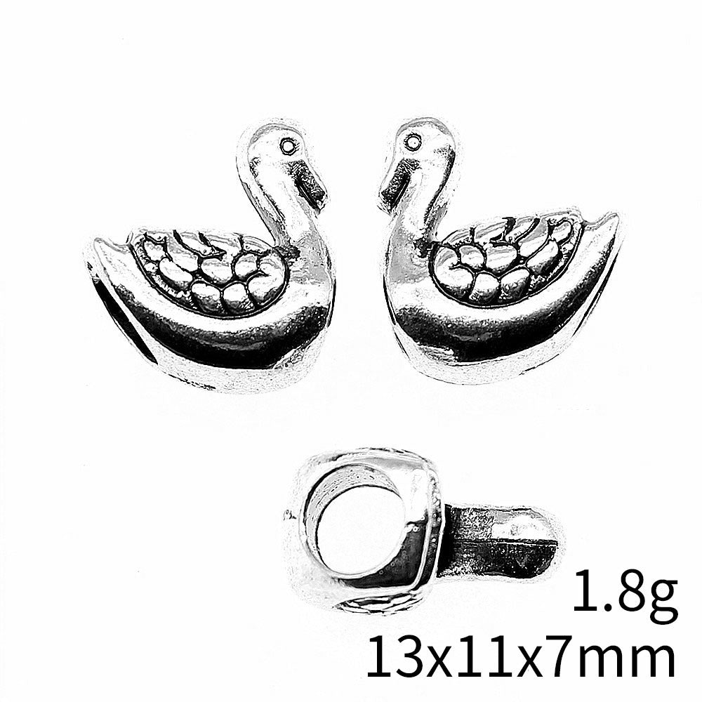 13x11x7mm 1.8g Antique Silver Zinc Alloy Swan Large Hole Beads for Bracelet Jewelry Making