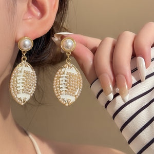 Gold-Tone Zinc Alloy Football Pearl Drop Earrings with Post Backs