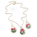 Large Red Flower Teardrop Earrings, Necklace and Coordinated Set view 5
