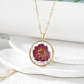 Round Magenta Pressed Flower Earrings, Necklace and Coordinated Set view 3