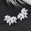 Silver Tone Marquise Crystal Leaf Cluster Stud Earrings view 3