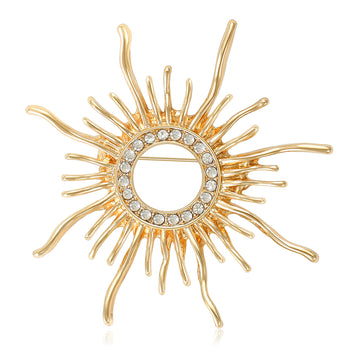 Open Center Sunburst Brooch in Gold and Silver Tones