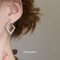 Silver Tone Open Diamond Hoop Earrings With Hinged Backs view 3