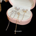 Butterfly Pearl Look Ear Cuffs with Fine Chain Tassels view 2
