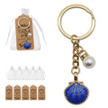 Blue Shell Pearl Rhinestone Key Ring Gold Tone Chain view 1