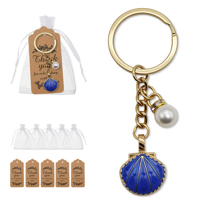 Blue shell and pearl key ring with bags and kraft tags