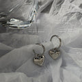 Silver Mini Huggie Hoop Smooth Heart Charm Drop Earrings view 1