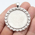 Antique Silver Scroll Border Round Cabochon Tray Pendant view 1