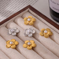 Five Petal Flower Stud Earrings Imitation Pearl Metal view 4