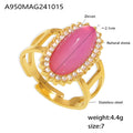 Gold Open Oval Natural Stone Halo Adjustable Ring Metal view 8