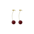 Red Cherry Long Hook Earrings - One Style Polished Decorative Design view 5