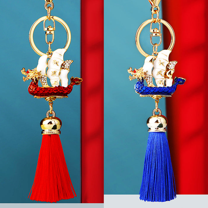 Sailing Ship Tassel Keychains in Red Blue and Assorted Color Options