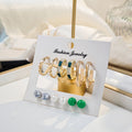 Gold Hoop Green Pearl Look Six Pair Mixed Earring Set view 3