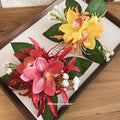 Fabric Orchid Leaf Duckbill Hair Clips Red And Yellow view 2