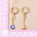 Gold Hoop Evil Eye Chain Drop Earrings 6 Charm Colors view 4