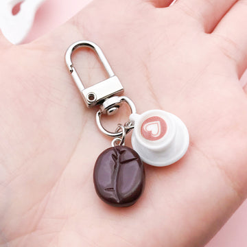 Coffee Bean Cup Keychains In Three Styles With Silver Tone Clasps