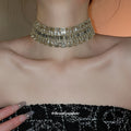 Gold Tone Wide Rectangular Crystal Statement Necklace view 3