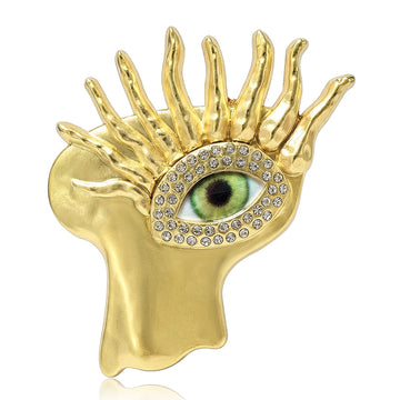 Surreal Hand and Eye Brooch in Polished Metal for Jackets and Scarves