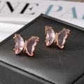 Gold Tone Faceted Crystal Butterfly Stud Earrings in Ten Colors view 11