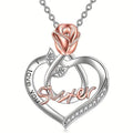 Rose Heart Sister Pendant Necklace in Two Tone Styles view 1
