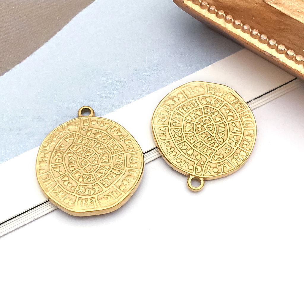 Gold Stainless Steel Sun Evil Eye Round Tag Charm Pendant for DIY Bracelet Necklace