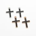 Black Inlay Cross Charm Metal Jewelry Making Component In 2 Finishes view 2