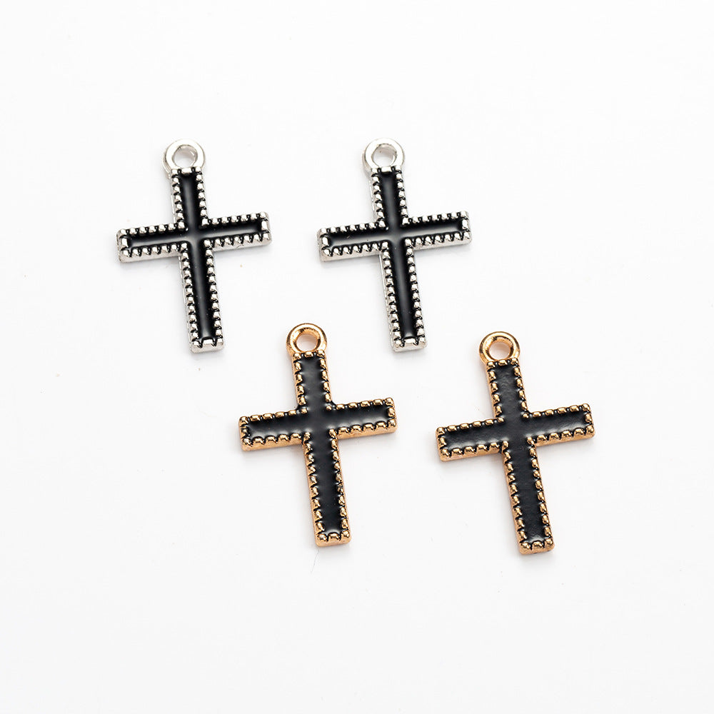 24x16mm Double-Sided Black Enamel Cross Charm Pendant