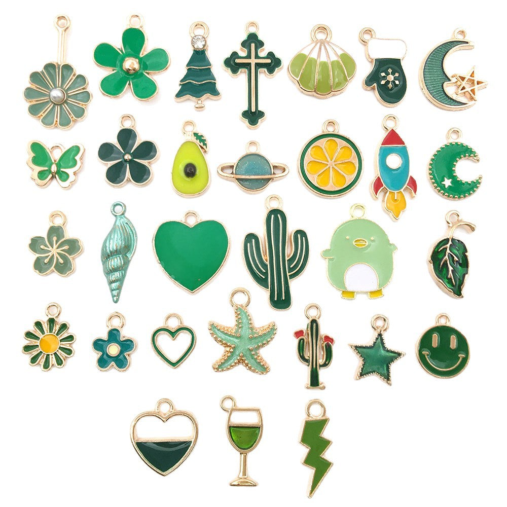 Green Enamel Zinc Alloy Cherry Blossom Flower Charm Pendant for DIY Earrings Hair Accessories