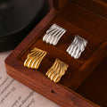 Ribbed Square Stud Earrings Gold And Steel Tone Metal view 1