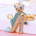 Cat on High Heel Jeweled Keychains in Purple, Pink and Blue view 3