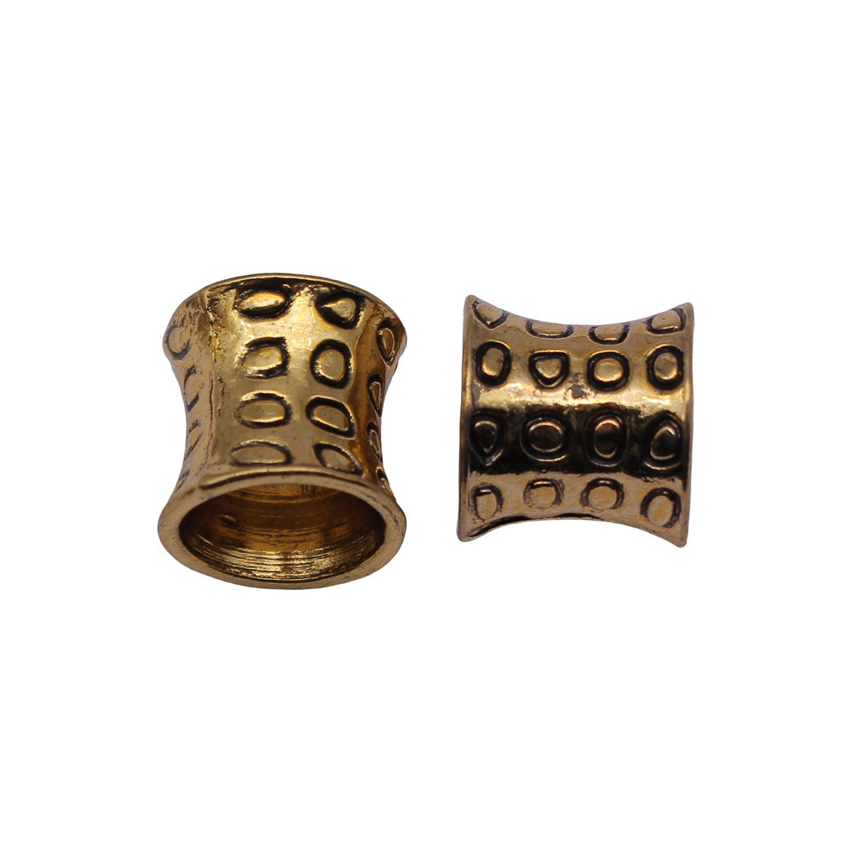 13x13x12mm 2.3g Antique Gold Zinc Alloy Irregular Ring Textured Tube Dreadlock Beads for Hair Jewelry