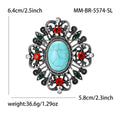 Ornate Oval Turquoise Color Crystal Brooch for Jackets, Coats, and Scarves view 7