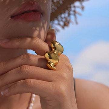 Sculptural Organic Blob Open Rings Gold Steel Two-Tone