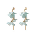 Sheer Flower Dangle Clip Earrings in Purple or Mint Green view 5