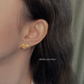Gold Textured Ribbon Bow Earrings Stud and Clip Styles view 2