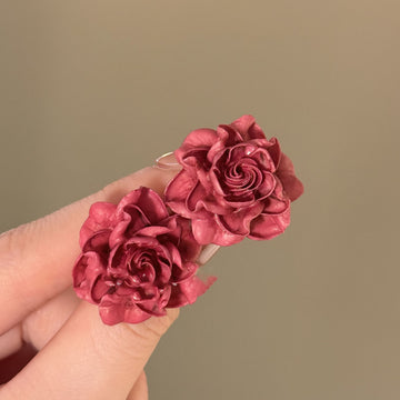 Burgundy Resin Rose Cluster Stud Earrings Decorative Jewelry Design
