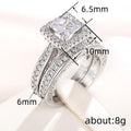 Silver Tone Square Halo Two Ring Set with Clear Stones view 4