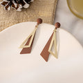 Green and Brown Layered Triangle Geometric Stud Earrings view 7
