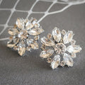 Silver Tone Marquise Stone Floral Cluster Stud Earrings view 2