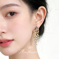 Gold Blue Zircon Flower Cascade Tassel Drop Earrings Pair view 2