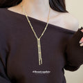 Gold Multi Strand Tassel Y Necklace Ball Square Styles view 3