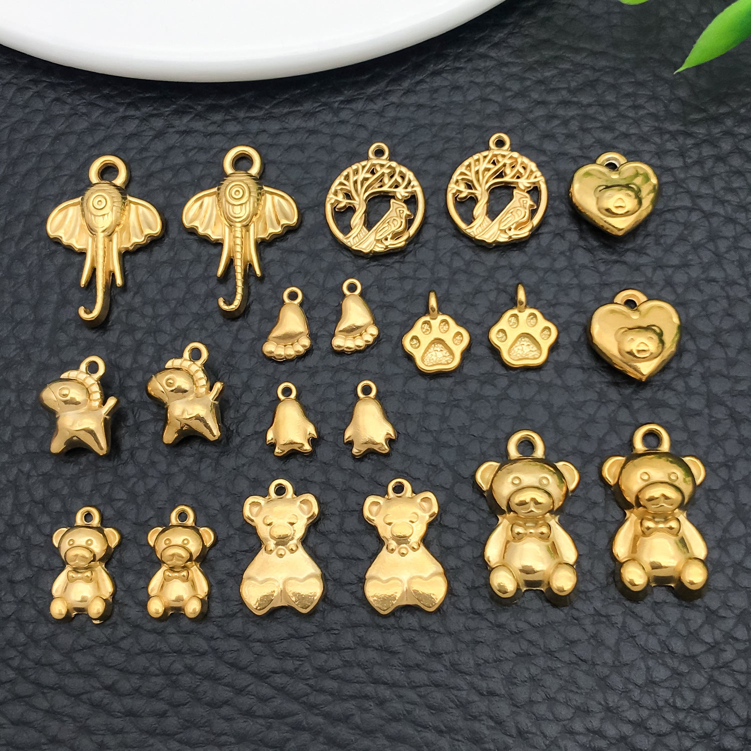 Gold Stainless Steel Bear Penguin Elephant Charm Pendants for DIY Bracelet Necklace