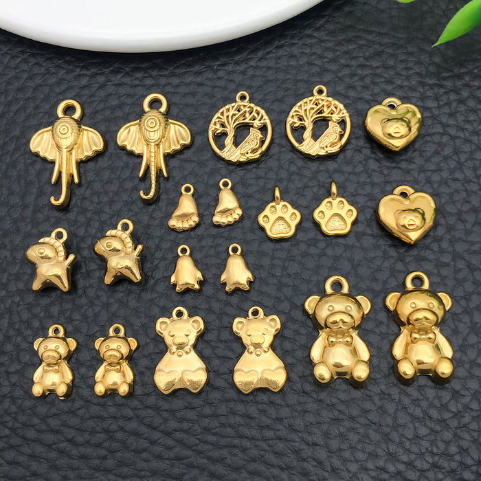 Gold-Tone Bear and Elephant Metal Charms with 10 Listed Options