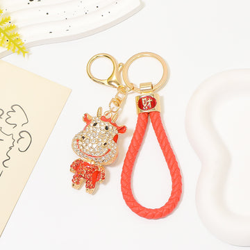 Crystal Cow Keychains with Colorful Braided Cord Options
