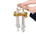 Lotus Pearl Tassel Drop Earrings Decorative Jewelry Design view 5