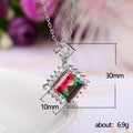 Square Gradient Color Stone Pendant Necklace in Silver Tone view 5