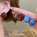 Polka Dot Resin Square And Oval Silver Tone Stud Earrings view 2