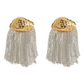 Gold Tone Hammered Top Silver Chain Fringe Stud Earrings view 5